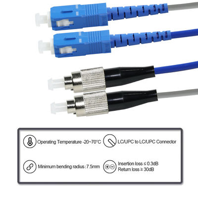 Cabo Patch Cord de Fibra Óptica SC para FC - Jumper Monomodo ou Multimodo para FTTH, ODF, Telecomunicações, Aplicações em Data Centers