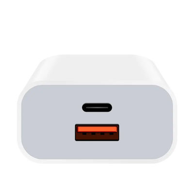 Carregador de parede de 2 pinos dos EUA 30W com duas portas – Adaptador de energia com saída USB-C e USB-A para carregamento rápido de telefone, tablet, câmera