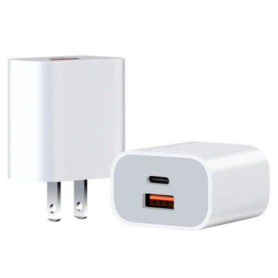 Carregador de parede de 2 pinos dos EUA 30W com duas portas – Adaptador de energia com saída USB-C e USB-A para carregamento rápido de telefone, tablet, câmera