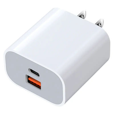 Carregador de parede de 2 pinos dos EUA 30W com duas portas – Adaptador de energia com saída USB-C e USB-A para carregamento rápido de telefone, tablet, câmera