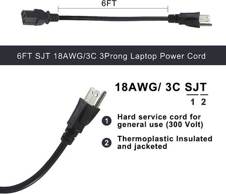 QIUCABLE Monitor Substituição de cabo de alimentação 12ft - Cabo de alimentação de computador para PC, NEMA 5-15P para conector IEC C13 SJT 18AWG (B09N3K9VJT)