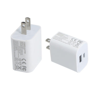 Carregador de parede USB de 20W com duas portas e pinos US – Adaptador de energia de carregamento rápido Tipo-C e USB-A para telefone, tablet, câmera