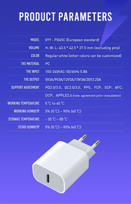 EU 2-Pin 45W USB-C carregador de parede de carregamento rápido ¢ adaptador de alimentação tipo-C para laptop, tablet, telefone, viagem