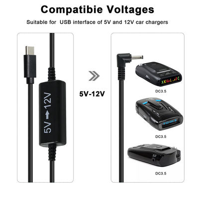 Cabo USB-C para 12V Step-Up com Plugue DC em Ângulo Reto - Cabo Conversor de Energia de 5V para 12V para Roteador, LED, Câmera, Ventilador