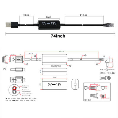USB para RJ45 Ethernet Injetor de Energia Cable-5V para 12V Step-Up Converter para câmera IP, Router, Mini POE dispositivo