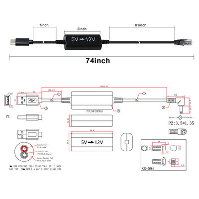USB-C para RJ45 Injector de energia Cable -5V para 12V Step-Up Ethernet Adaptador para câmera IP, ponto de acesso, dispositivo IoT