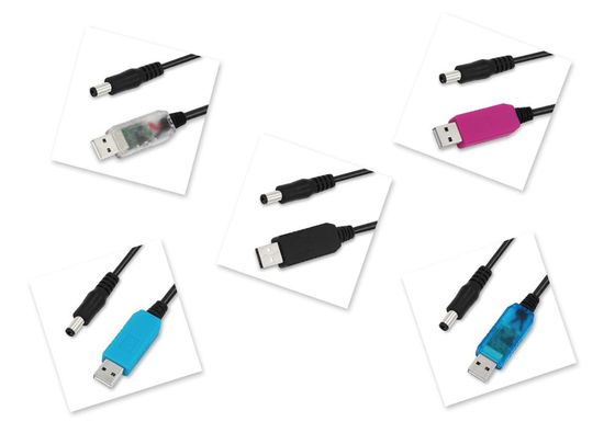 USB para DC 5V a 12V cabo de alimentação Step-Up com transparente azul/branco/rosa Shell- Adaptador de impulso para roteador, LED, dispositivo IoT