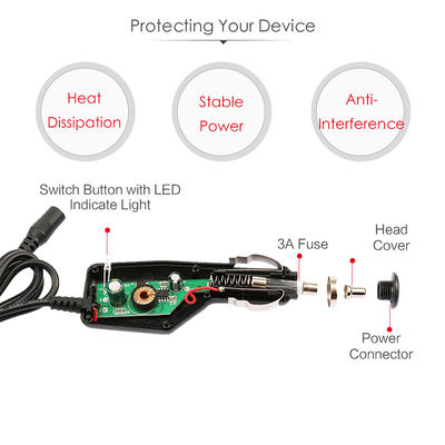 Adaptador de alimentação de cigarro de carro de 12 V com DC 5.5x2.1mm Plug Barrel - Cabo de carregador de veículo para LED Strip, Router, DIY