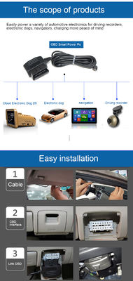 Cabo de alimentação OBD2 para DC 5.5x2.1mm para Câmera de Painel - Adaptador de fio rígido para modo ACC/Estacionamento com corte de tensão inteligente para DVR de carro 12V