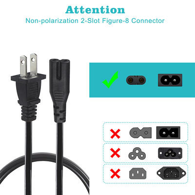 Cabo de alimentação NEMA 1-15P para IEC C7 - Cabo de plugue plano para conector Figura-8 para laptop, DVD player, console de jogos, pequenos eletrodomésticos