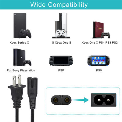 Cabo de alimentação NEMA 1-15P para IEC C7 - Cabo de plugue plano para conector Figura-8 para laptop, DVD player, console de jogos, pequenos eletrodomésticos