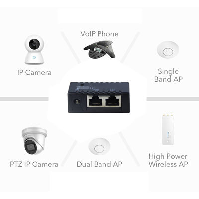 Injetor PoE ativo-48V Power Over Ethernet Adaptador IEEE 802.3af/at Compatível para câmeras IP, AP sem fio, telefones VoIP