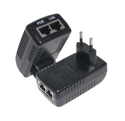 EU Plug PoE Injector- 48V Fornecimento de energia ativa através de Ethernet IEEE 802.3af/at para câmera IP, ponto de acesso sem fio, telefone VoIP