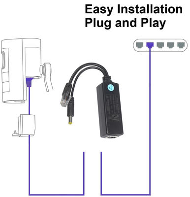 Divisor PoE com Saída DC - Conversor Power Over Ethernet 48V para 12V/9V/5V Step Down para Câmera IP, Raspberry Pi, Ponto de Acesso