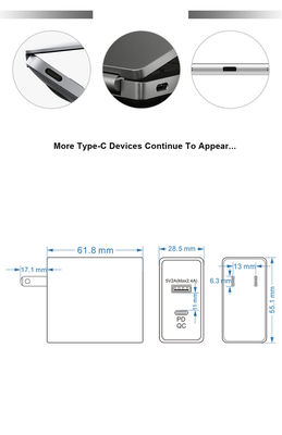 US Plug 2-Port Wall Charger Adaptador de carregamento rápido de 45W com saída USB-C e USB-A para telefone, tablet, laptop, uso doméstico e de viagem