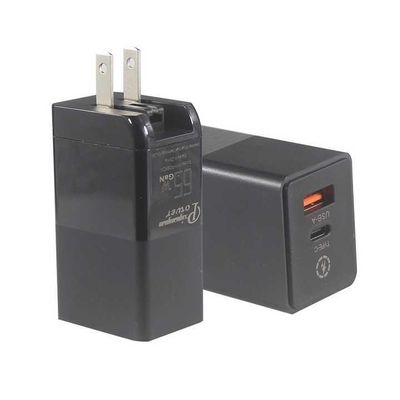 Carregador de Parede USB 65W com Plugue US – Adaptador de Duas Portas com Saída USB-C e USB-A para Laptop, Telefone, Tablet, Carregamento para Viagem (Entrada 100–240V)