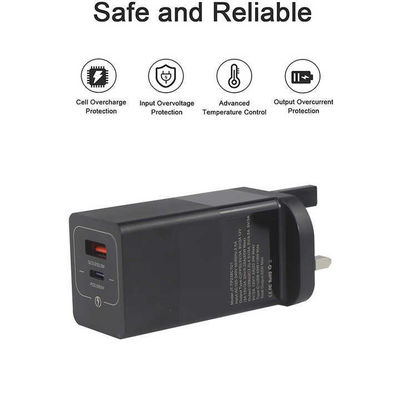 Carregador de Parede USB 65W com Plugue US – Adaptador de Duas Portas com Saída USB-C e USB-A para Laptop, Telefone, Tablet, Carregamento para Viagem (Entrada 100–240V)