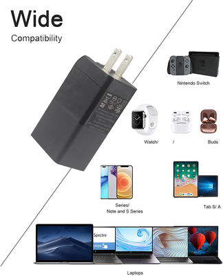 Carregador de Parede USB 65W com Plugue US – Adaptador de Duas Portas com Saída USB-C e USB-A para Laptop, Telefone, Tablet, Carregamento para Viagem (Entrada 100–240V)