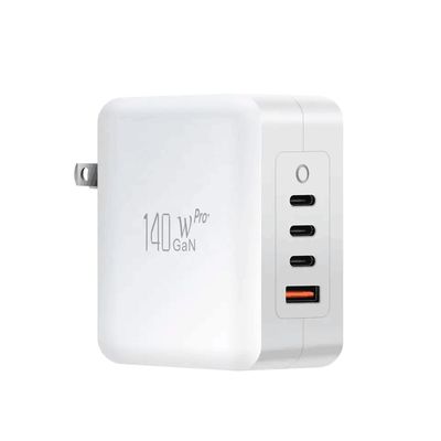EU/AU 2-Pin 140W 3XUSB-C e USB-A Carregador de Parede Rápido para Smartphones, Laptops, Tablets. Proteção contra sobrecarga e curto-circuito. Compatível com CE e RoHS.