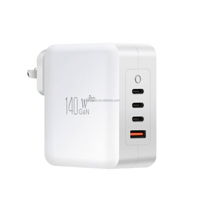 EU/AU 2-Pin 140W 3XUSB-C e USB-A Carregador de Parede Rápido para Smartphones, Laptops, Tablets. Proteção contra sobrecarga e curto-circuito. Compatível com CE e RoHS.