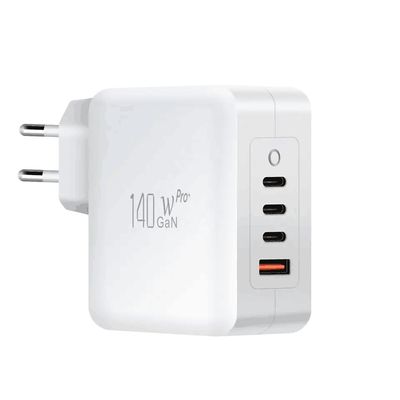 EU/AU 2-Pin 140W 3XUSB-C e USB-A Carregador de Parede Rápido para Smartphones, Laptops, Tablets. Proteção contra sobrecarga e curto-circuito. Compatível com CE e RoHS.