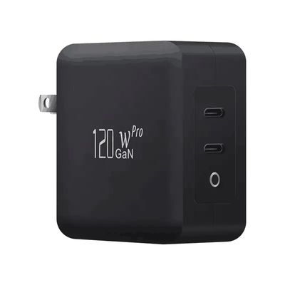 Carregador de parede de 2 pines com duas portas USB-C, saída de alta velocidade de 120W, adaptador de carregamento rápido para laptop / tablet
