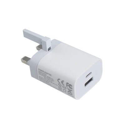 Carregador de parede de 2 pines do Reino Unido com portas USB-C e USB-A, saída de 20W, adaptador de energia compacto de duas portas para telefone / tablet