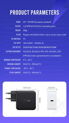 UK / UE Carregador de parede de 2 pines com porta USB-C, adaptador de energia de saída de alta velocidade de 100W para laptop / tablet / telefone