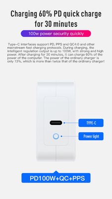 UK / UE Carregador de parede de 2 pines com porta USB-C, adaptador de energia de saída de alta velocidade de 100W para laptop / tablet / telefone