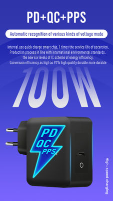 Carregador de parede USB-C de 100W GaN com conector de 2 pines do Reino Unido/UE