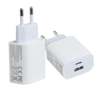 Carregador de parede de 2 pines da UE com portas USB-C e USB-A, adaptador de alimentação compacto de duas portas de 20W para carregamento de telefone e tablet