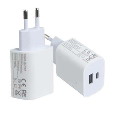 Carregador de parede de 2 pines da UE com portas USB-C e USB-A, adaptador de alimentação compacto de duas portas de 20W para carregamento de telefone e tablet