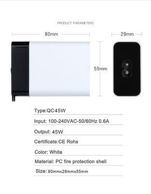 Adaptador de energia USB-C de 60W com cabo fixo, carregador de parede Type-C de alta velocidade para laptop, tablet e smartphone