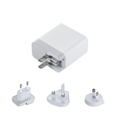Carregador de Parede USB Multi-Portas com Plugues Intercambiáveis, Adaptador de Energia USB-A & USB-C de 60W para Casa, Escritório e Viagem