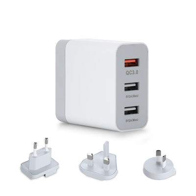 Carregador de Parede USB Multi-Portas com Plugues Intercambiáveis, Adaptador de Energia USB-A & USB-C de 60W para Casa, Escritório e Viagem