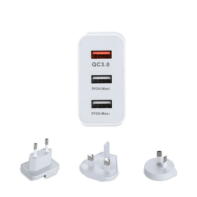 Carregador de Parede USB Multi-Portas com Plugues Intercambiáveis, Adaptador de Energia USB-A & USB-C de 60W para Casa, Escritório e Viagem