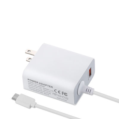 Carregador de parede USB-C 60W US com cabo fixo, Adaptador de energia Type-C de alta velocidade para smartphones, tablets e laptops