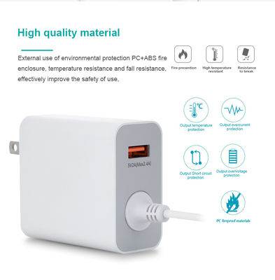 Carregador de parede USB-C 60W US com cabo fixo, Adaptador de energia Type-C de alta velocidade para smartphones, tablets e laptops