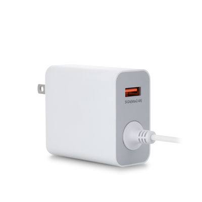Carregador de parede USB-C 60W US com cabo fixo, Adaptador de energia Type-C de alta velocidade para smartphones, tablets e laptops