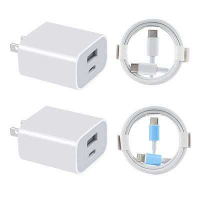 Carregador de parede USB-C e USB-A US de 20W com cabo, Adaptador de energia de carregamento rápido para smartphones e tablets