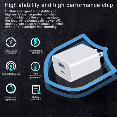 Carregador de parede USB-C e USB-A US de 20W com cabo, Adaptador de energia de carregamento rápido para smartphones e tablets