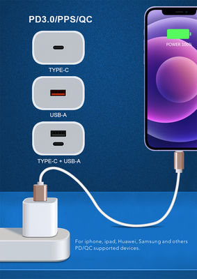 Carregador de parede USB-C e USB-A US de 20W com cabo, Adaptador de energia de carregamento rápido para smartphones e tablets