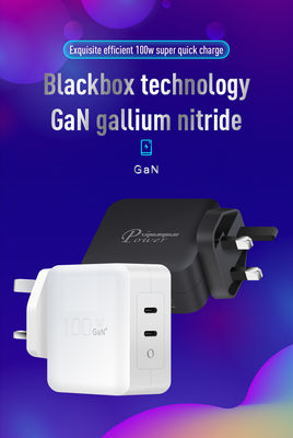 UK Carregador USB-C de 2 pines com duas portas, adaptador de energia tipo-C de alta velocidade de 100W para laptops, tablets e smartphones
