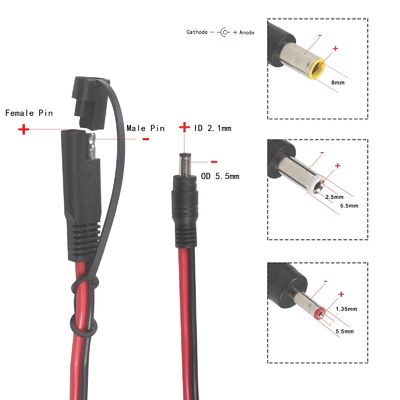 Cable de adaptador coaxial SAE para CC - 6Ft 14AWG Quick Release Disconnect Plug 5.5mmx2.1mm Jack masculino de extensão de energia com 8mm 2.5mm 3.5mm Adaptadores para automóveis (B09N3LCJ4F)