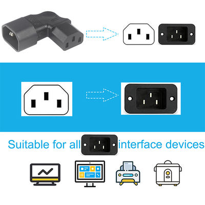 Adaptador IEC de ângulo esquerdo QIUCABLE, macho C14 para fêmea C13, plugue de 90 graus, 250V AC, 10A máx., 100% cobre puro, revestimento de PVC (B09V122QLV)