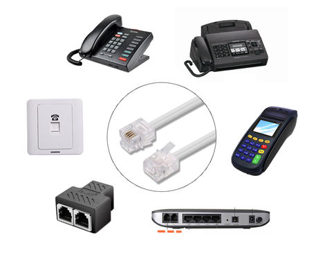 RJ11 Cable de extensão telefónica 6P4C Conectores revestidos de ouro 15ft 25ft 50ft
