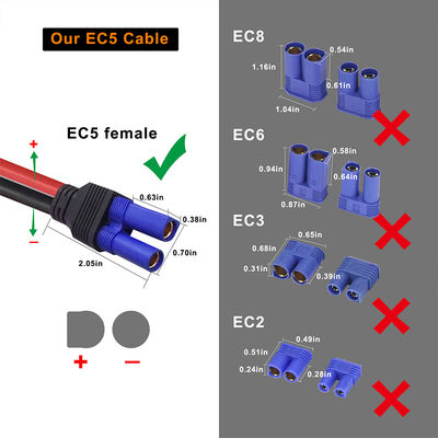 EC5 para cabos de ligação DC retangulares de 2 pinos 12AWG para sistemas solares