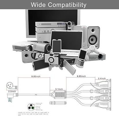 NEMA 5-15P a 4 vias US cabo de divisão de energia de saída 125V 15A