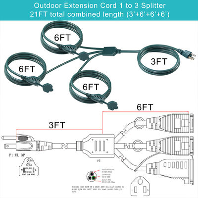 NEMA 5-15P para 3-Way US Outlet Splitter Power Extension Cord 125V AC