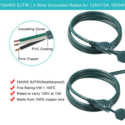 NEMA 5-15P para 3-Way US Outlet Splitter Power Extension Cord 125V AC